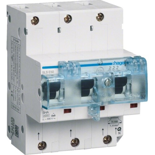 SLS-Schalter, E, 3p, DIN-Schiene, 50A, 230V, 690V/Ui, 25kA, 6kV, Gr:2, IP2X, HTN350E