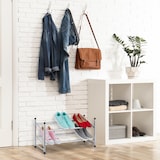 thumbnail of Relaxdays Schuhregal ausziehbar, 2 Ebenen, 10 Paar Schuhe, Metall & Kunststoff, H x B x T: 36 x 63-115 x 23 cm, silber