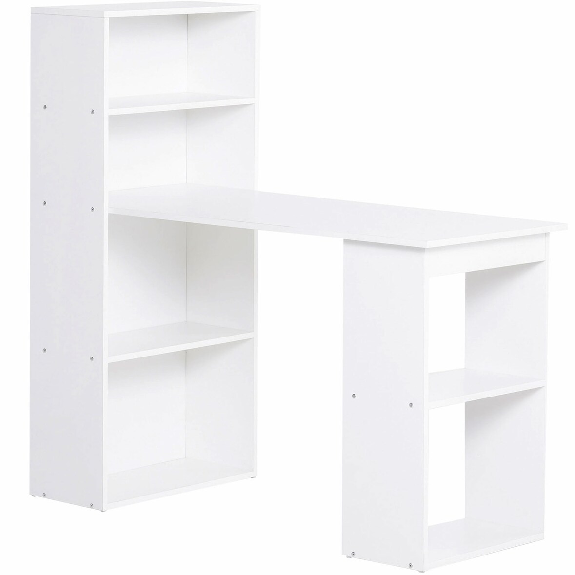 Schreibtisch mit Regal 120x55x120 cm Weiß, kompakter Arbeitstisch mit 4 Ablagen und offenen Fächern, große Arbeitsfläche fürs Homeoffice