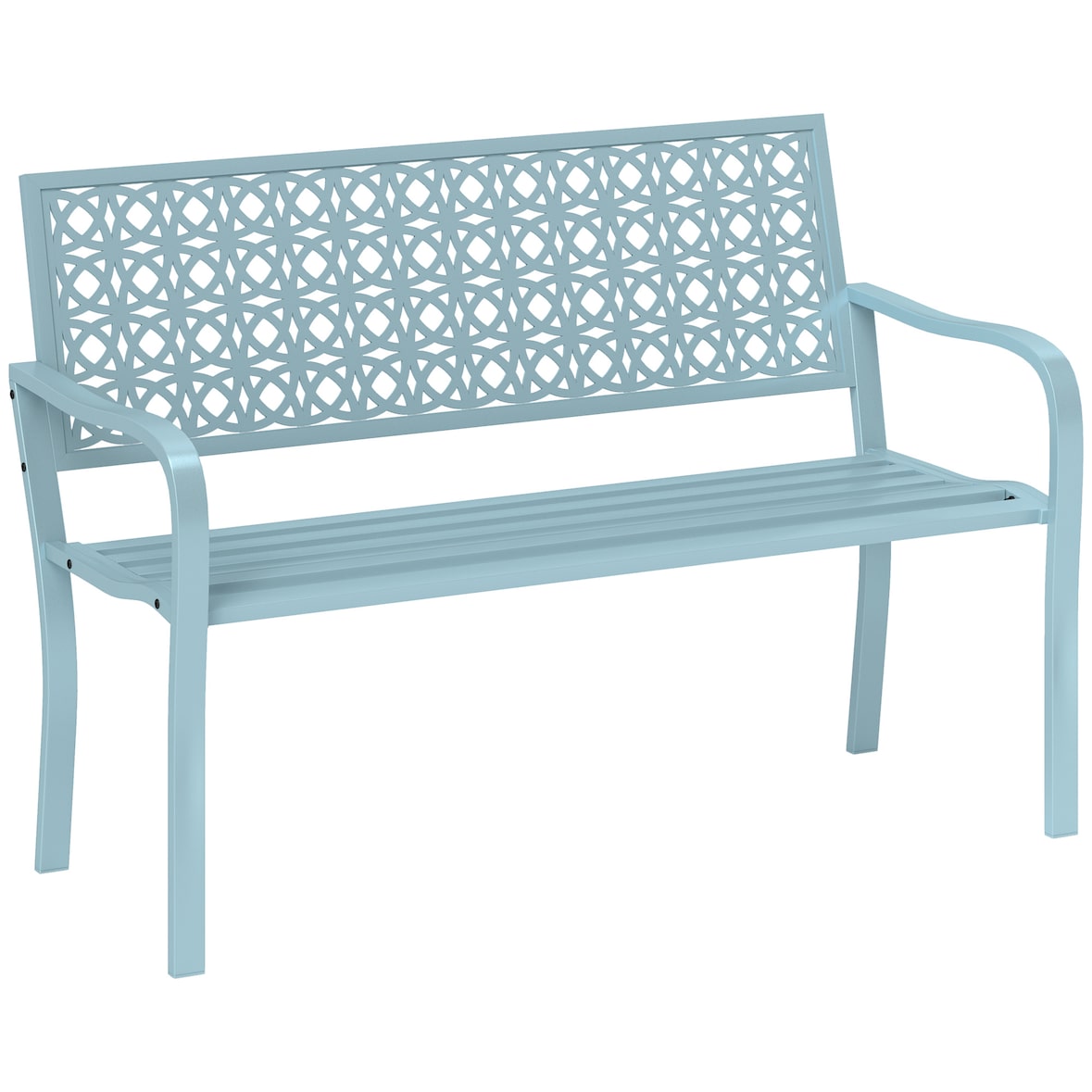2-Sitzer Gartenbank Stahl blau 127x63x85 cm, wetterfest, mit Rückenlehne und Armlehnen