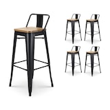 thumbnail of Lot de 4 tabourets de bar en métal noir mat style industriel avec dossier et assise en bois clair - Hauteur 76 cm