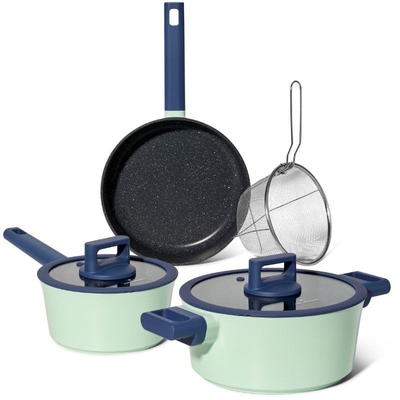 Batterie de cuisine 6 pièces à revêtement marbré avec couvercles tous feux dont induction Vert Just perfecto JL-333 usage non-intensif Just Perfecto