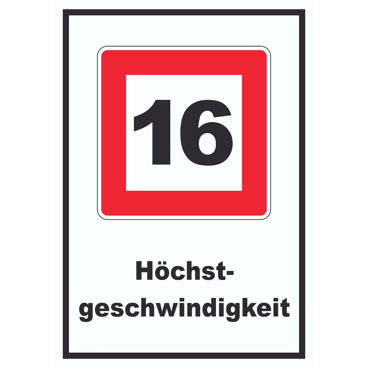 Höchstgeschwindigkeit 16 km/h nicht zu überschreiten Schild mit Symbol und Text A4 Rückseite selbstklebend