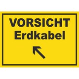 thumbnail of Vorsicht Erdkabel mit Richtungspfeil links oben Schild A3 (297x420mm)