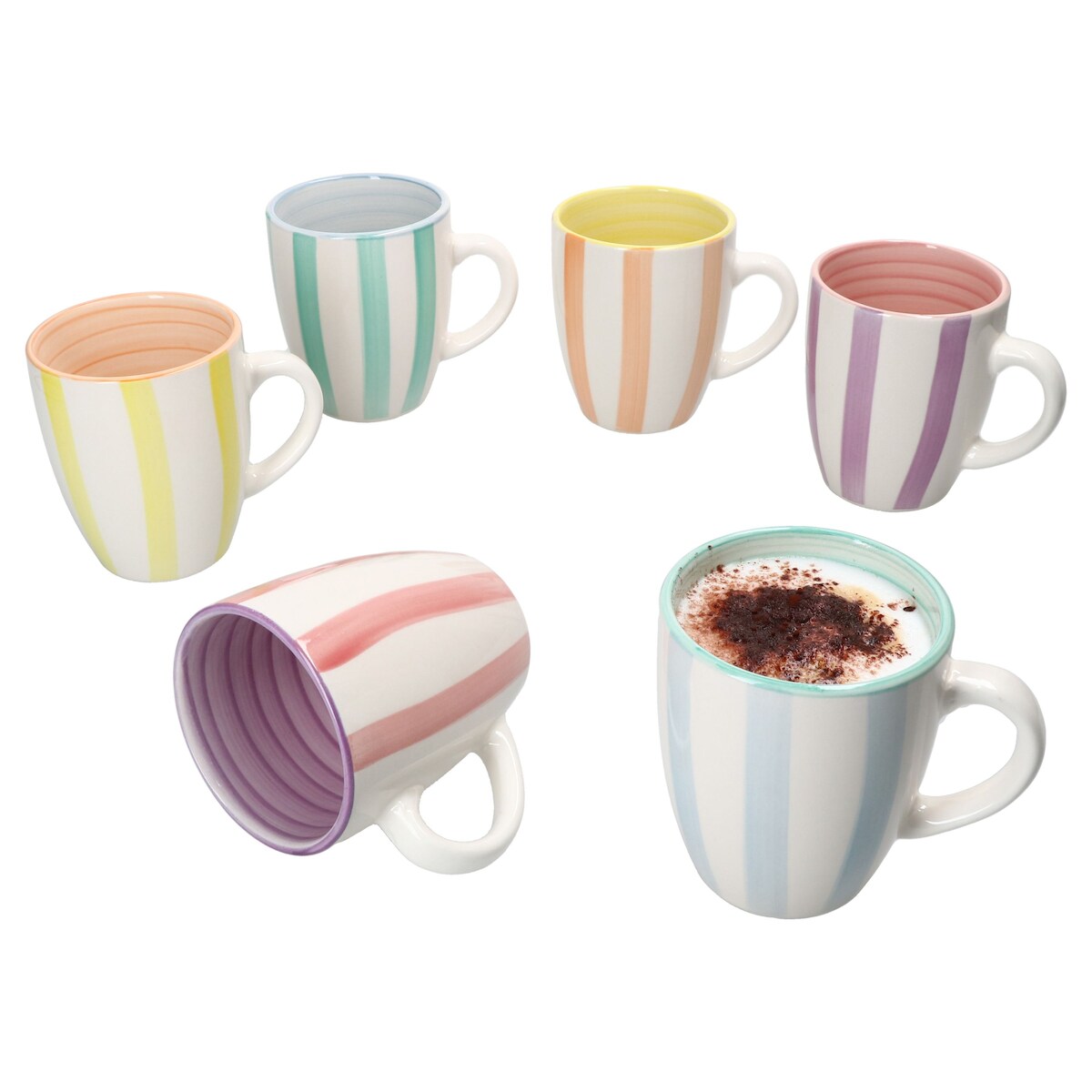Beach Pastello Stripes 6er Set Kaffeebecher 340ml pastell Streifen Steingut