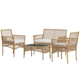 thumbnail of Conjunto de muebles de jardín de ratán muebles de terraza con 1 sofá de 2 plaza 2 sillones cojines y 1 mesa de centro de tablero de vidrio beige