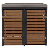 thumbnail of 2er Mülltonnenverkleidung HWC-K14, Mülltonnenbox mit Pflanzkasten, 124x134x84cm WPC Edelstahl 79kg ~ Teak-Optik