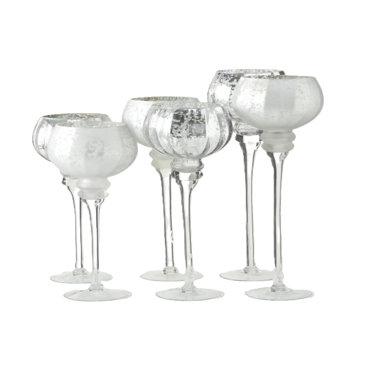Windlicht Manou Glas lackiert silber matt/glänzend H 38-47 cm 3-teilig