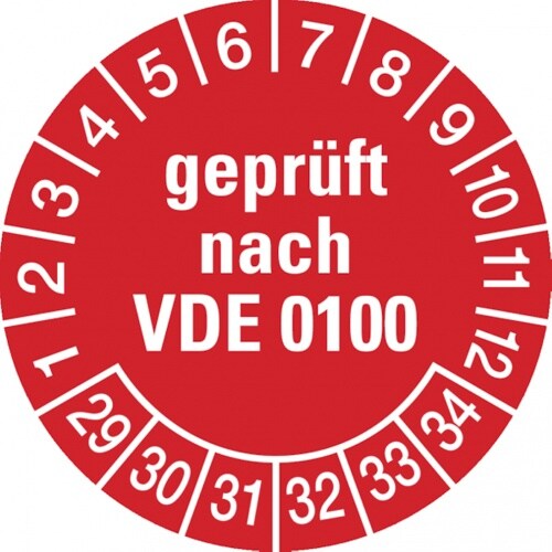 Dreifke® Etikett geprüft nach VDE 0100 ab 29 rot/weiß - 30 mm Folie selbstklebend