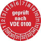 thumbnail of Dreifke® Etikett geprüft nach VDE 0100 ab 29 rot/weiß - 30 mm Folie selbstklebend