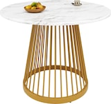 thumbnail of Esstisch rund 80x80x76  Weiß+Gold MDF Tischplatte Metallbeine mit marmorierter Optik für Esszimmer Wohnzimmer Büro verstellbare Bodenschoner