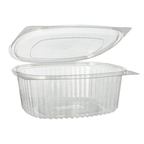 8 X 50 Feinkost- und Salatschalen mit Klappdeckel, R-PET oval 1000 ml 6,6 cm x 15,8 cm x 18,4 cm klar