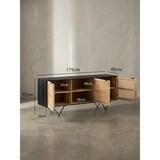 thumbnail of Sideboard 175x75x45 cm Mango Massivholz / Rattan Kommode mit 3 Türen, Hoher Kommodenschrank Schwarz / Braun, Standschrank Wohnzimmer, Anrichte