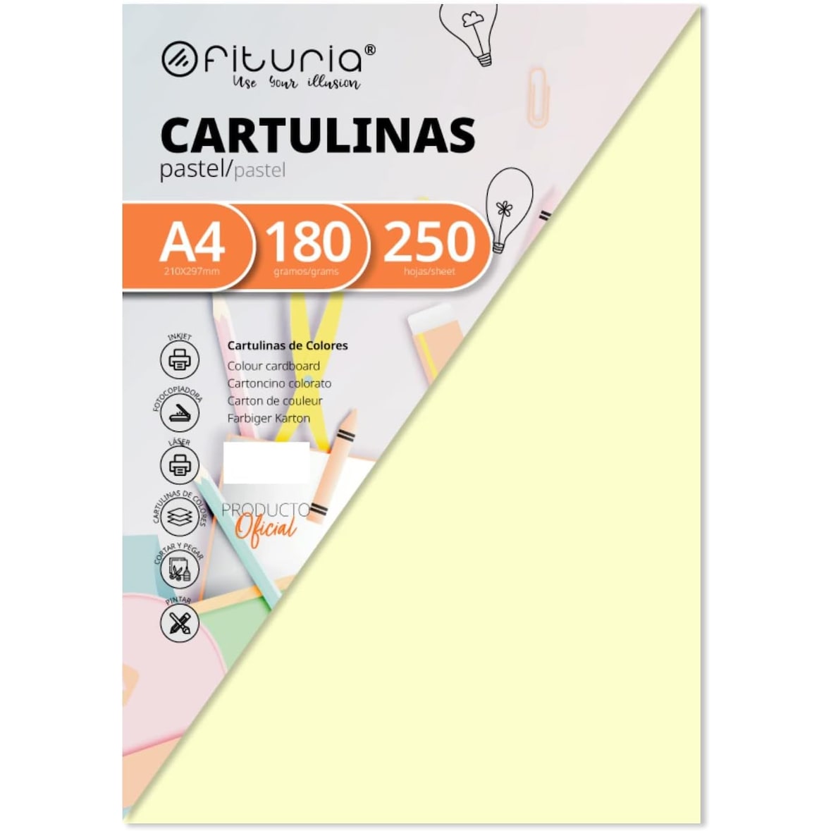 Pack 250 Marfil, Cartulina A4 180g, Colores para Manualidades, Diseños Creativos y Proyectos de Arte · Ofituria