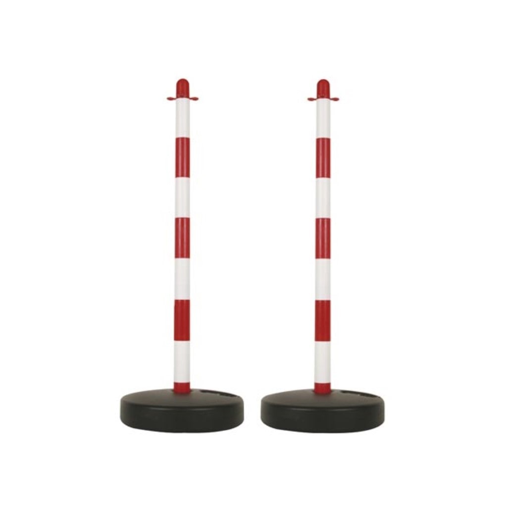 PVC-Absperrpfosten-Set, mit befüllbarem Fuß, ohne Kette, verbindbar, für temporäre Absperrungen und Veranstaltungen, rot/weiß, 2 Stück.