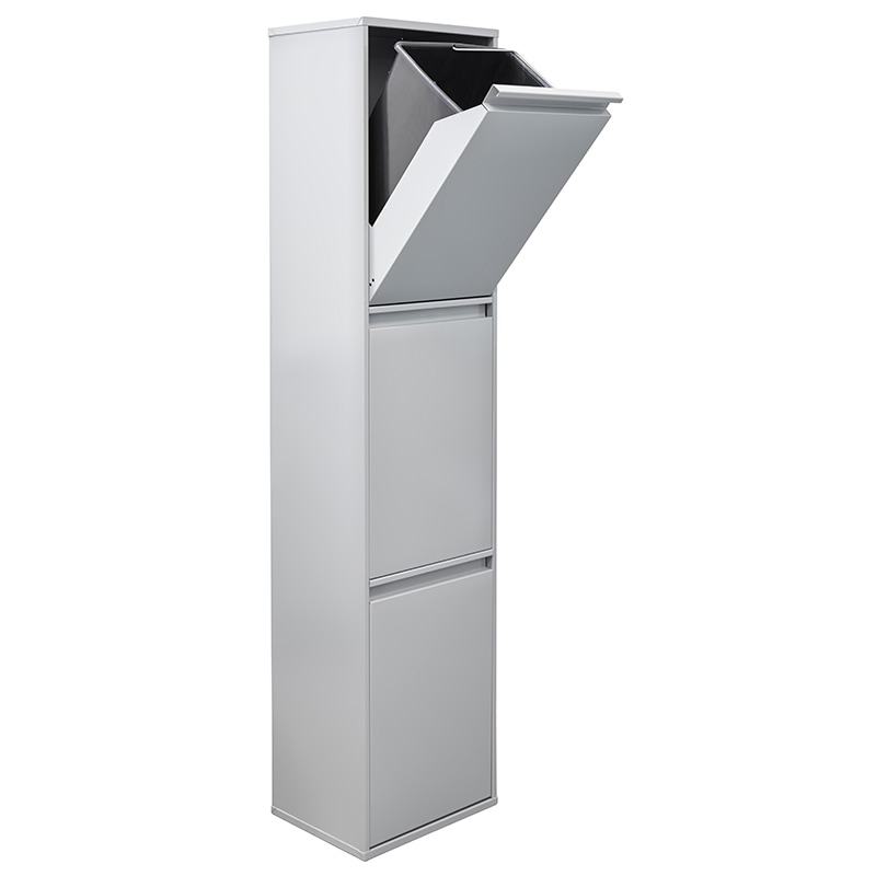 ARREGUI Basic CR302-B Recycling Abfalleimer / Mülleimer aus Stahl mit 3 Inneneimern, 3 Fach Mülltrennsystem, 3 x 17L (51L), hellgrau