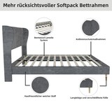 thumbnail of Polsterbett 160x200 mit grauem Kopfteil, stabiles Bettgestell ohne Boxspring, niedriges Profil, modernes Design, stilvolles Schlafzimmermöbel Grau