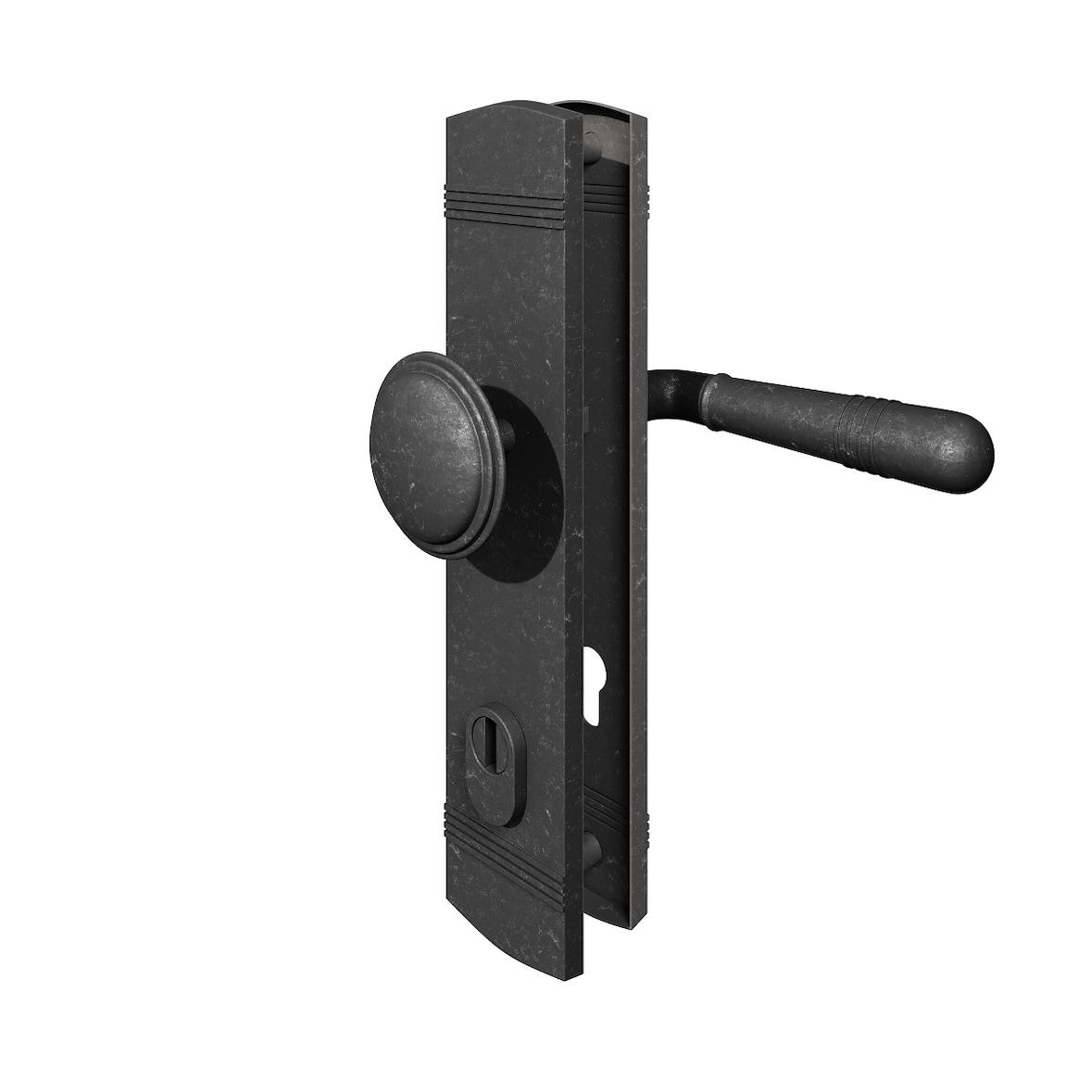 Antik Grauer Schutzbeschlag Türbeschlag Stahleinlage Knopf / Drücker DIN 10/92