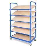 thumbnail of Schrägboden-Regalwagen mit 6 Ebenen, bestückt mit 12 Euroboxen BxTxH 600x400x150 mm durchbrochen, BxTxH 1050x500x1690 mm (blau)