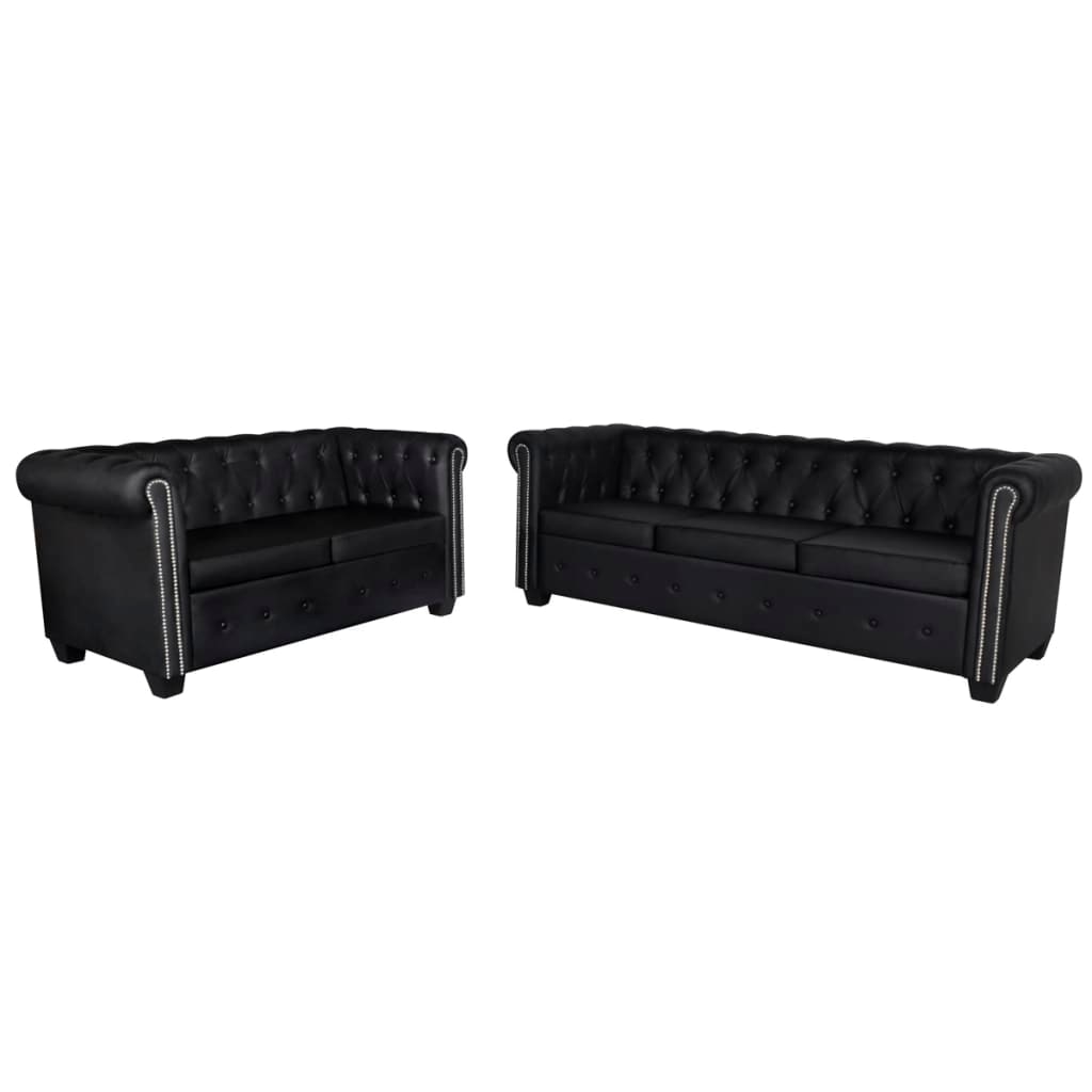 vidaXL Chesterfield Sofa 2-Sitzer und 3-Sitzer Kunstleder Schwarz