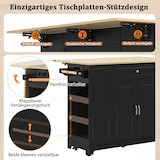 thumbnail of Kücheninsel auf Rollen 132x70x93 cm mit ausklappbarer Arbeitsplatte, Abfallbehälterfach, Steckdosen sowie USB und Type-C, Schwarz+Natur