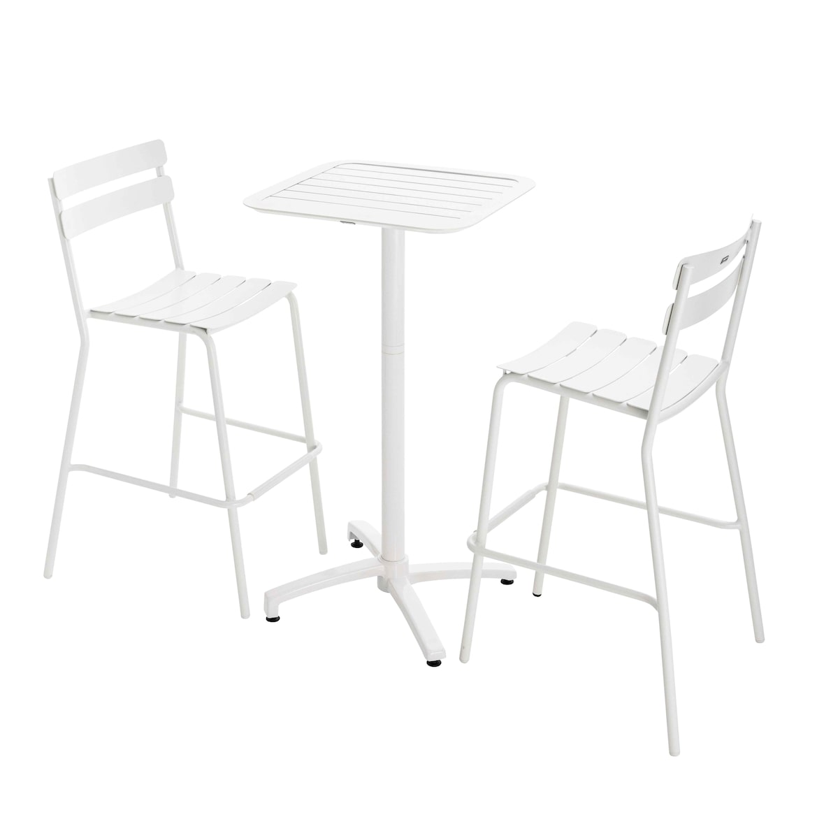 Set Terrassen-Hochtisch und 2 Stühle aus Weißaluminium