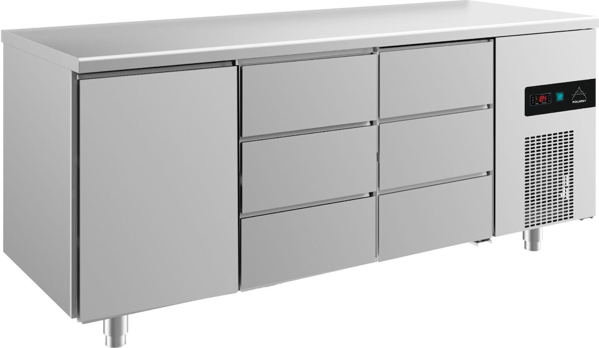 Gastro Kühltisch 1 Tür links 6 Schubladen Umluftkühlung 1865x700x850mm -2/+8°C 474L