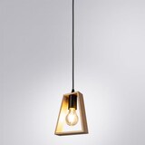thumbnail of Hängelampe LED mit Kabel – Deckenleuchte mit schwarzer Metall-Lampenfassung und Beiger Lampenschirm aus Holz