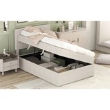 thumbnail of Einzelbett Polsterbett 90x200 cm mit Lattenrost und großem Stauraum in Beige – ideal für minimalistisches Wohnen