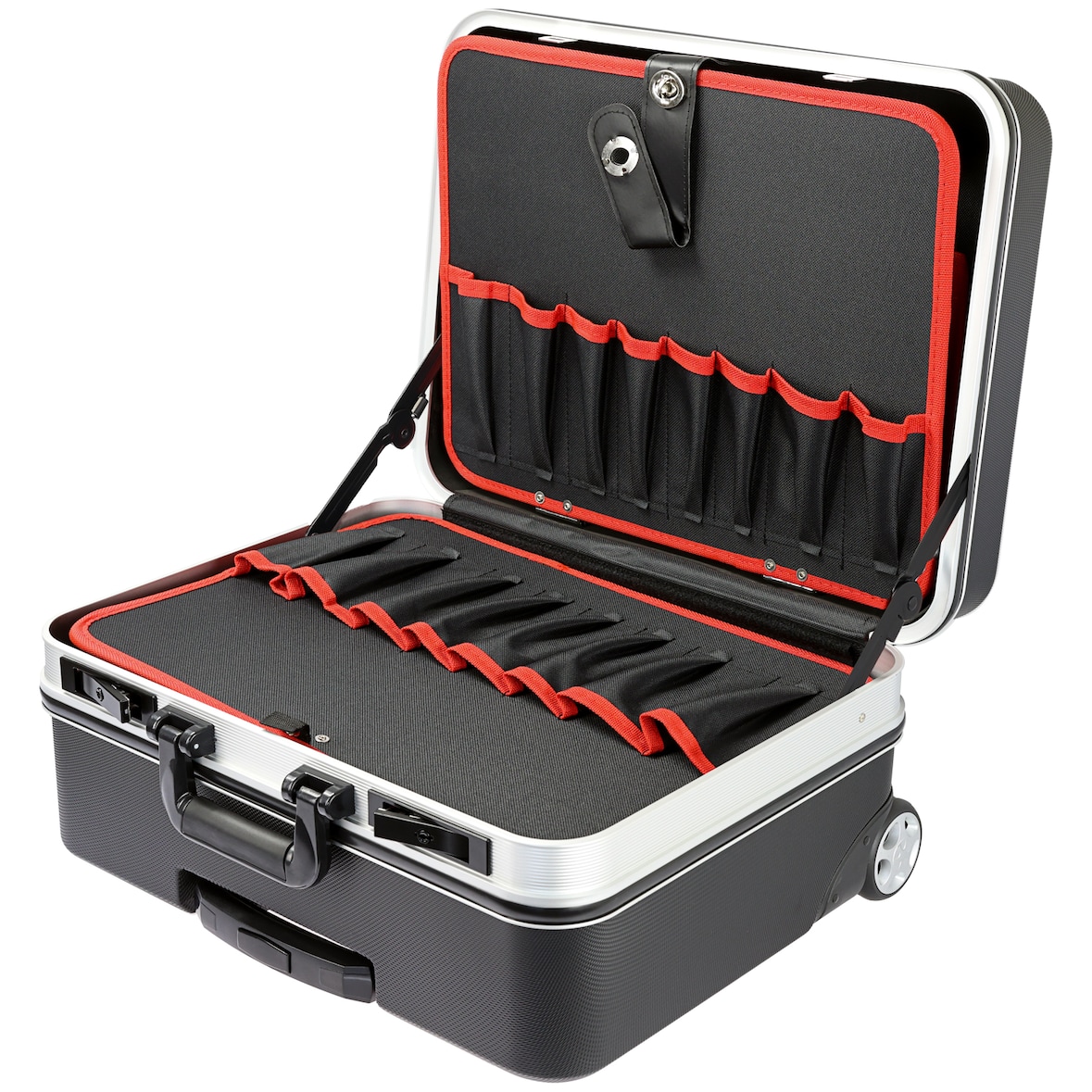 HMF 15602-02 Werkzeugtrolley leer, Werkzeugkoffer aus ABS-Kunststoff mit Rollen, 47 x 40 x 24,5 cm