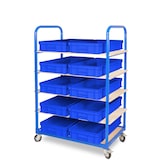 thumbnail of Etagenwagen mit 5 Ebenen, BxTxH 1050x500x1450 mm, bestückt mit 10 Euroboxen BxTxH 600x400x120 mm (blau)