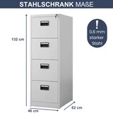 thumbnail of Hängeregisterschrank abschließbar TION - 4 Schubladen mit Schloss | Aktenschrank Büroschrank aus Stahl Metallschrank, 132x46x62cm Grau