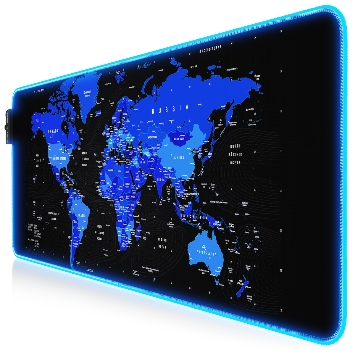 Titanwolf RGB Gaming Mauspad, Mousepad XL 800 x 300mm verbessert Präzision & Geschwindigkeit, Weltkarte blau