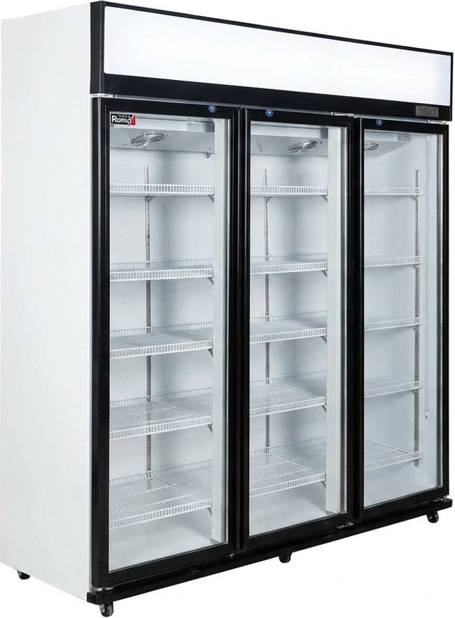 Romux® Glastürkühlschrank MB 1150 Liter 3 Türen Belüftet | Professioneller Getränkekühlschrank mit Glastür & LED