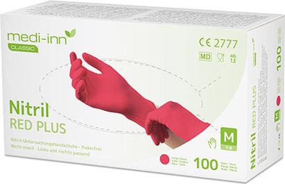 100 `Medi-Inn® Classic` Handschuhe, Nitril puderfrei rot `Nitril Red Plus` Größe L