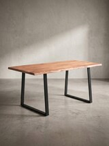 thumbnail of Esszimmertisch 180x90x76 cm Akazie Massivholz / Metall Esstisch Baumkante, Küchentisch Massiv mit Trapezbeinen in Schwarz, Holztisch Speisetisch