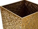 thumbnail of Paar quadratische Vasen aus goldfarbenem Metall – Design mit linearer Reliefstruktur im Glam-Stil, 34 x 34 x 90 cm