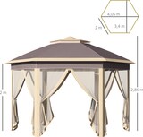 thumbnail of Carpa Plegable Exterior 4,05x3,4x2,85 m Altura Ajustable Cenador de Jardín Hexagonal con Doble Techo Mosquiteras Extraíbles y Bolsa de Transporte