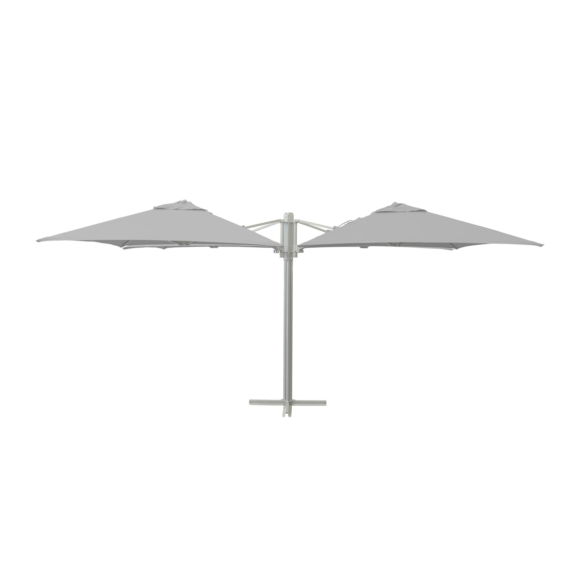 METRO PROFESSIONAL Parasol à 4 têtes TOMOKO, aluminium / polyester, 4 x 4 m, protection UV50+, hydrofuge, argent / platine