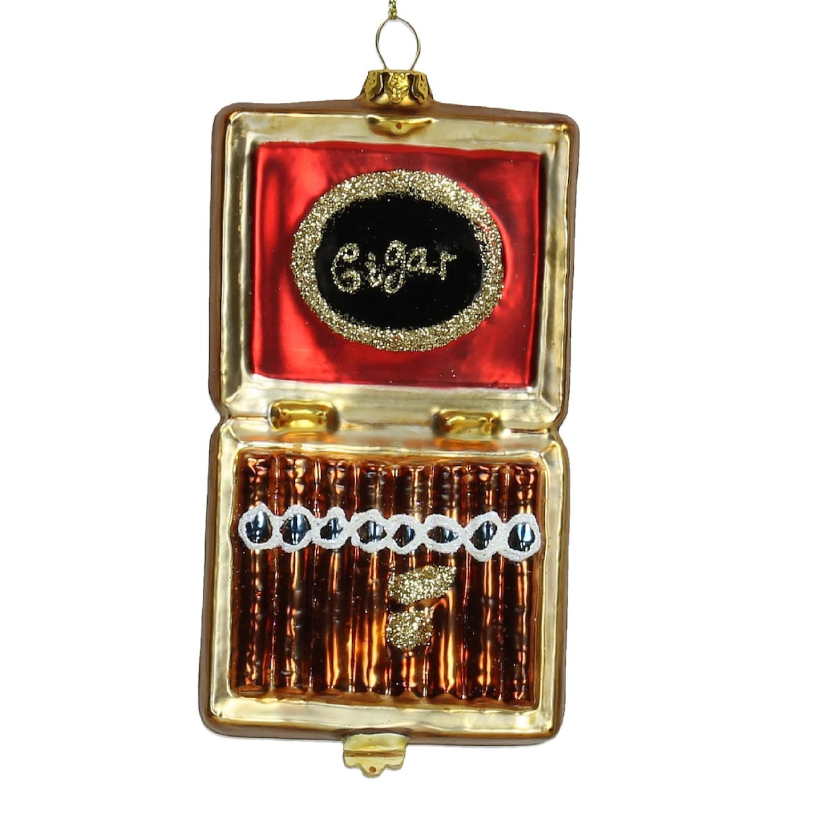 Christbaumschmuck 12,7cm Glas Zigarren Figur Handbemalt & mit Glitzer Weihnachtsbaum Anhänger Weihnachten Weihnachtsbaumschmuck Zigarillos Braun Rot