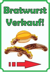 thumbnail of Bratwurst Verkaufsschild Schild Hochkant mit Pfeil rechts A1 (594x841mm)