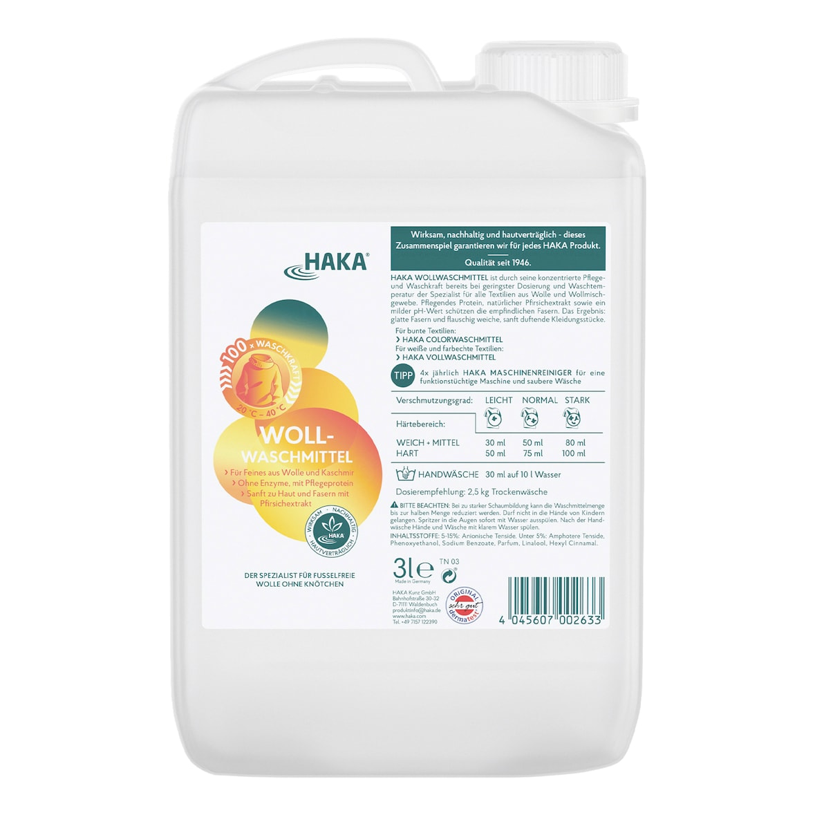 HAKA Wollwaschmittel 3l Flüssigwaschmittel Waschmittel Feinwaschmittel