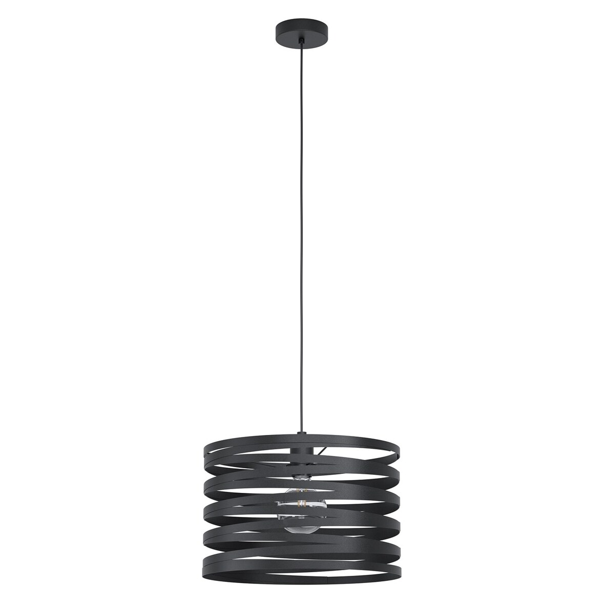 Lampadario A Sospensione Contemporaneo Cremella Acciaio Nero 1 Luce E27 D37
