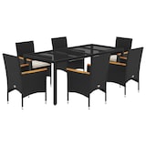 thumbnail of vidaXL 7-tlg. Garten-Essgruppe mit Kissen Schwarz Poly Rattan Glas
