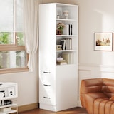 thumbnail of Merax Hochschrank 180 cm, Bücherregal, schlankes Sideboard für Bücher, Büro, Schlafzimmer und Wohnzimmer, integrierten Schubladen, Weiß