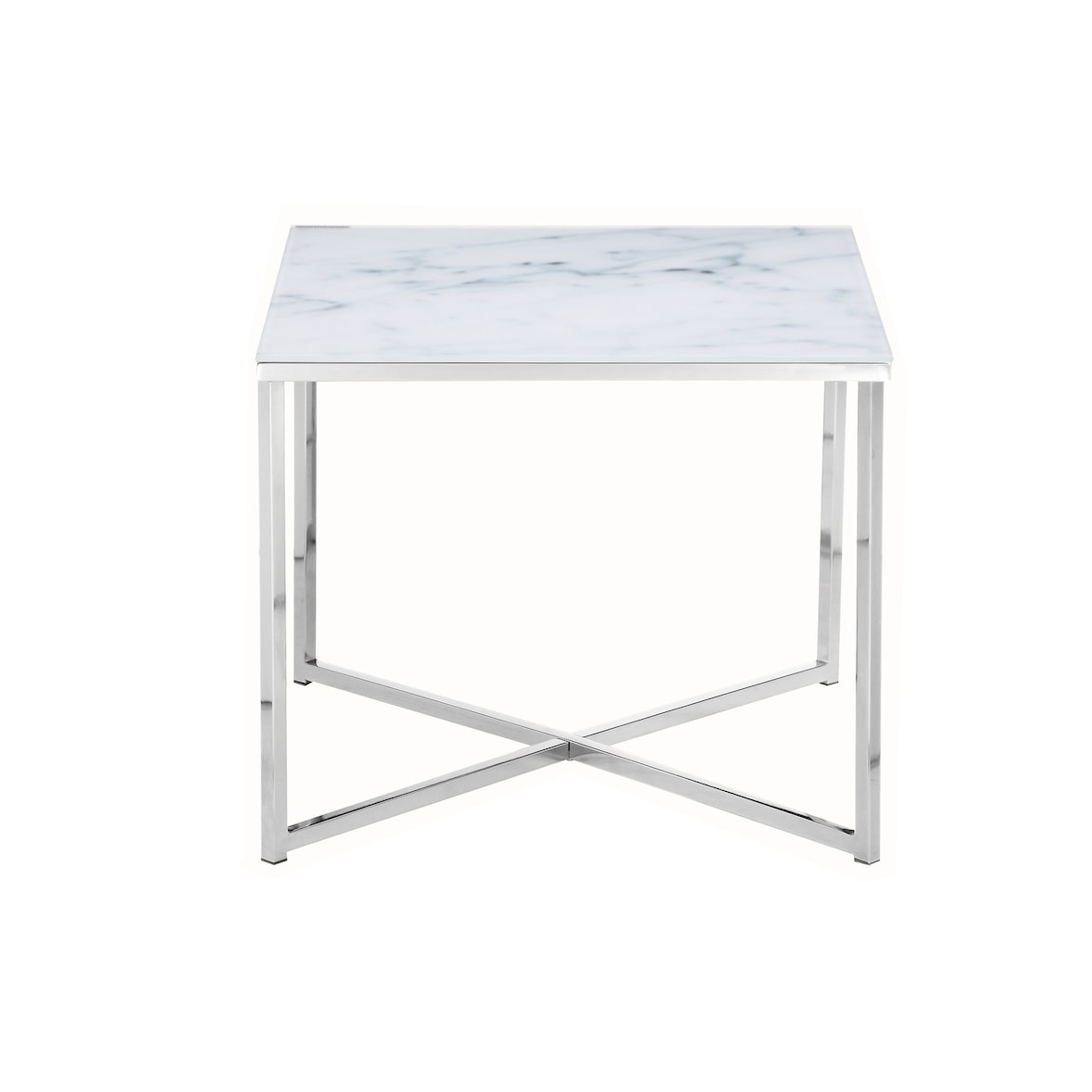 SalesFever Beistelltisch quadratisch | Glasplatte foliert in Marmor-Optik | Gestell Metall | B 50 x T 50 x H 42 cm | weiß-chrom
