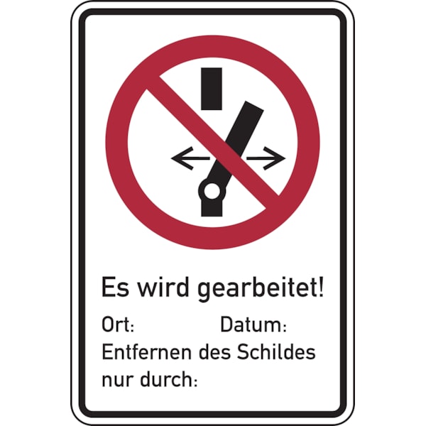 Verbotsschild, Kombischild, Nicht schalten / Es wird gearbeitet - ASR A1.3 (DIN EN ISO 7010) - 200x300x0.6 mm Magnetfolie