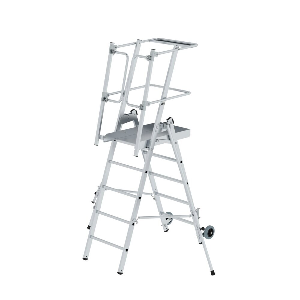 PROREGAL Plattformleiter FlexxStep | 5 Sprossen | inkl. beidseitigem Handlauf | Aluminium | Rutschsichere Leiterschuhe