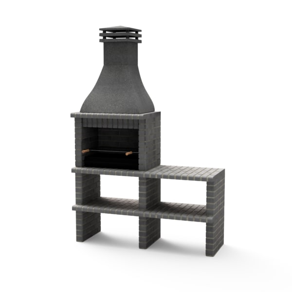 MF - Gartenkamin BBQ KHIVA Plus für Holz & Kohle mit Seitenablage & Grillrost. Dunkelgrau (164x58x246 cm). REF: M01024. Für den Außenbereich.