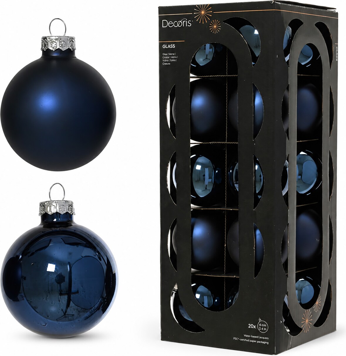 20 Weihnachtskugeln Glas 6cm matt & glänzend Christbaumkugeln Weihnachtsbaumkugeln Christbaumschmuck Weihnachtsbaumschmuck Weihnachten Nachtblau